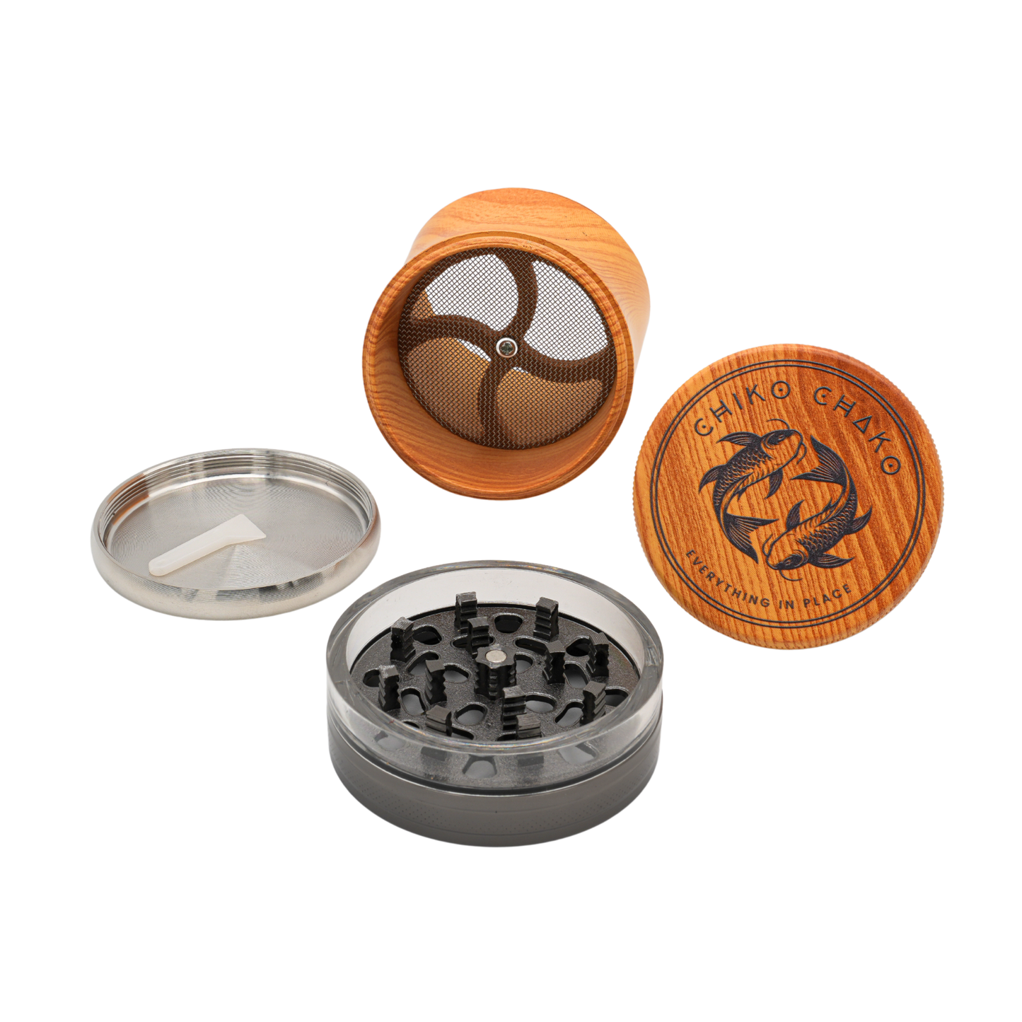 Chiko Chako® Comfort Crush Grinder | 4-teilig | Holzoptik | (Birke)
